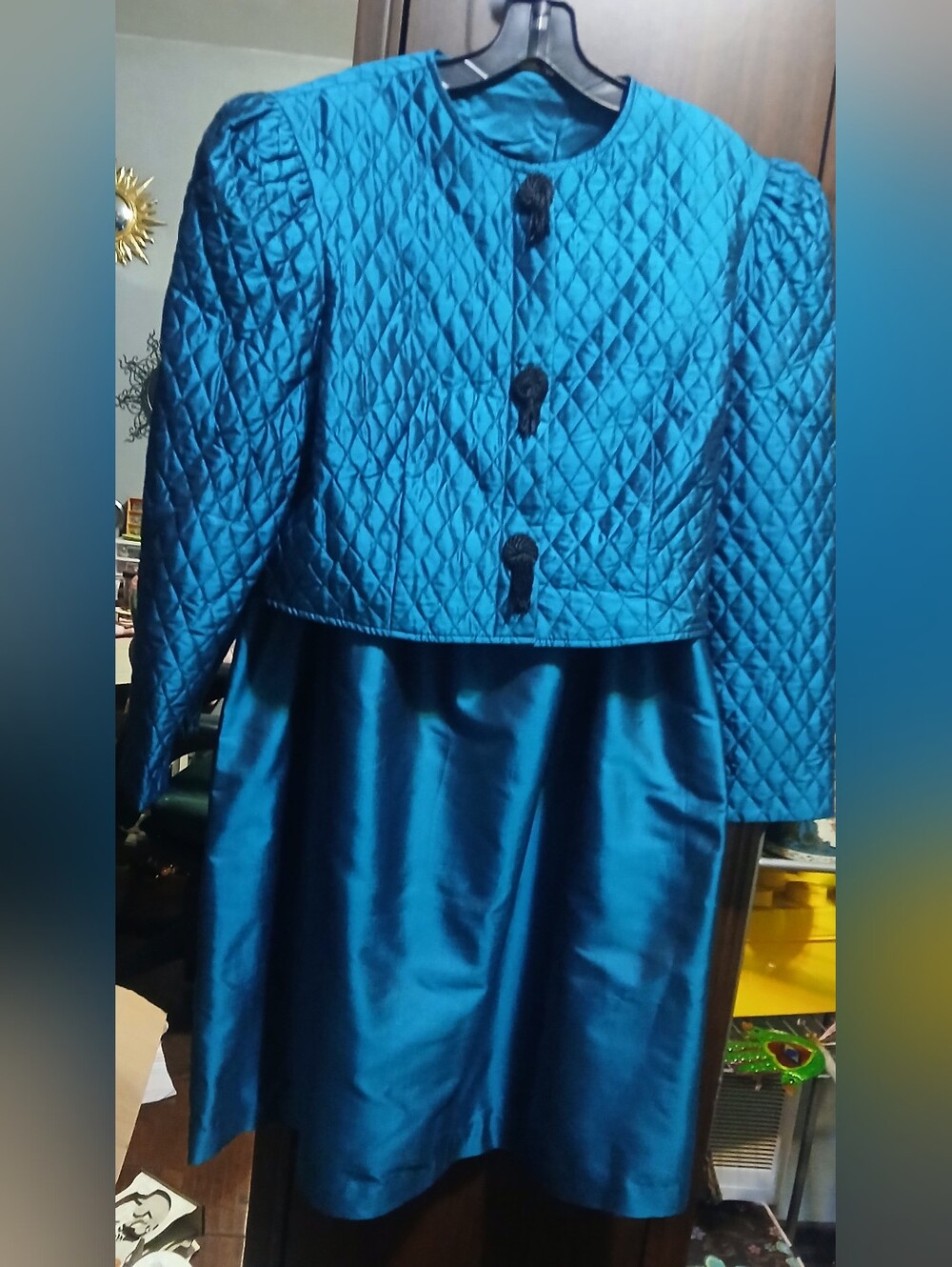 Vintage Woman's  Silk Teal Two-Piece Ensemble